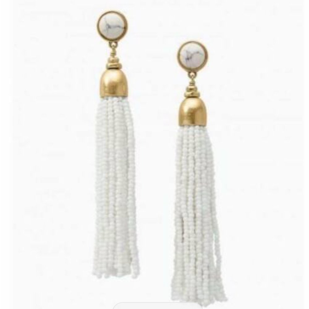 Stella & Dot White Gita Tassel Earrings